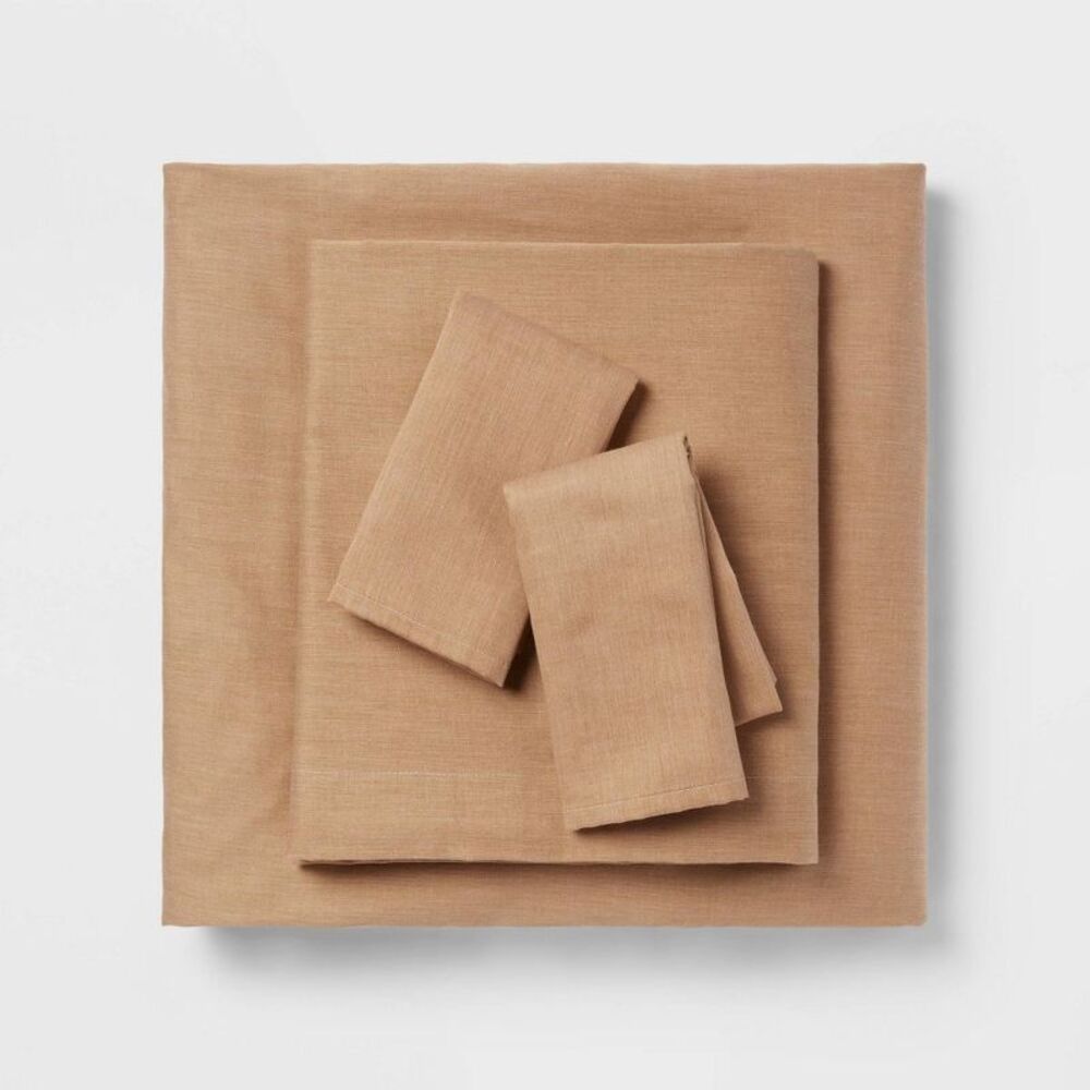 Room Essentials - Queen Cotton Blend Sateen Sheet Set Natural Heathe Natural